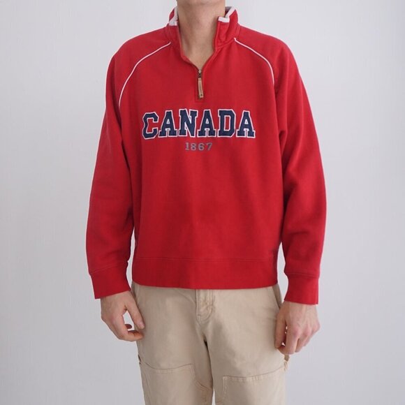 Other - Vintage '90S Canadian Classics Red Navy Cotton Quarter Zip Pull Over Sweater L